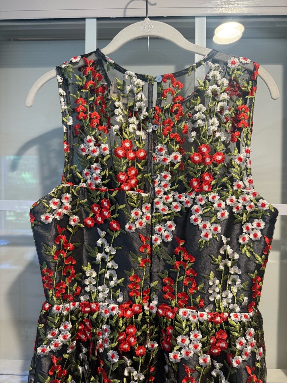 BHLDN Black Midi Dress with Red, White & Green Floral Embroidery and Green Trim - Picture 6 of 15